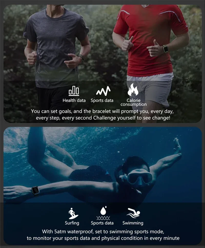 Smart Watch Men Swim IP68 ATM Waterproof Smart Clock Outdoor Sports Fitness Tracker Health Monitor Smartwatch For Android IOS