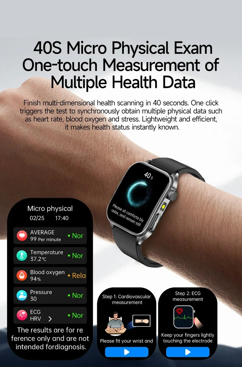 New 650nm Dual probe laser Health Smart Watch ECG+PPG Blood pressure Uric Acid Blood lipids AMOLED Physical therapy Smartwatches