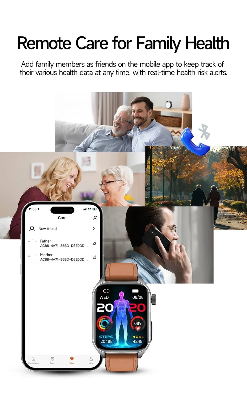 New 650nm Dual probe laser Health Smart Watch ECG+PPG Blood pressure Uric Acid Blood lipids AMOLED Physical therapy Smartwatches