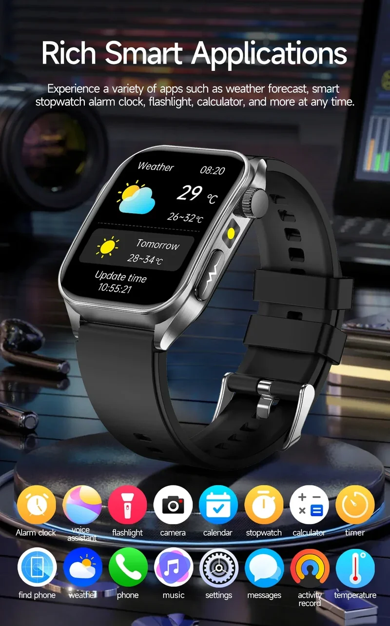 New 650nm Dual probe laser Health Smart Watch ECG+PPG Blood pressure Uric Acid Blood lipids AMOLED Physical therapy Smartwatches