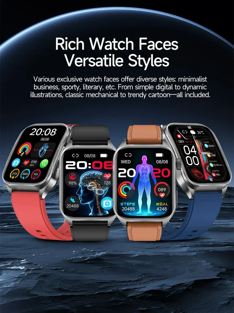 New 650nm Dual probe laser Health Smart Watch ECG+PPG Blood pressure Uric Acid Blood lipids AMOLED Physical therapy Smartwatches