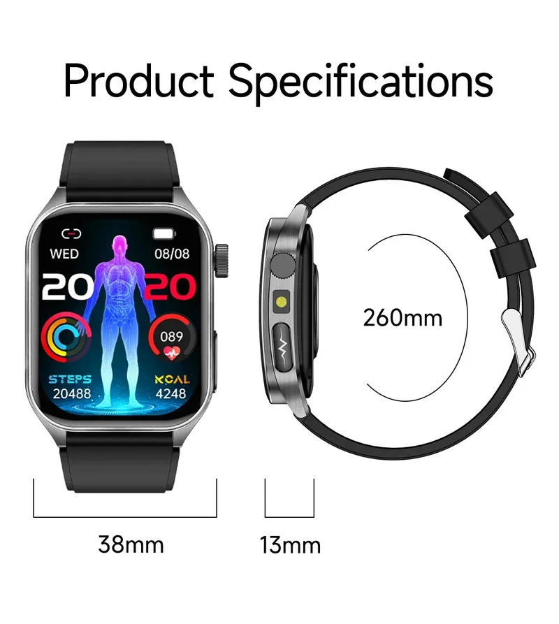 New 650nm Dual probe laser Health Smart Watch ECG+PPG Blood pressure Uric Acid Blood lipids AMOLED Physical therapy Smartwatches