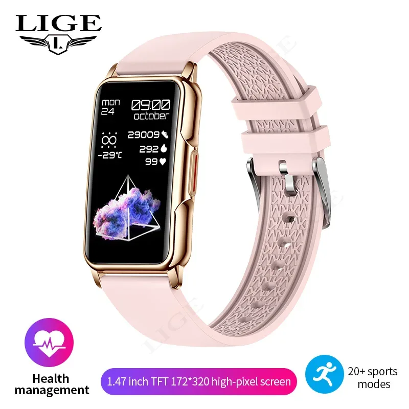 LIGE New Fashion Smart Watch Ladies Message Push Blood Pressure DIY Custom Dial Sports Bracelet Waterproof Men Smartwatch Women