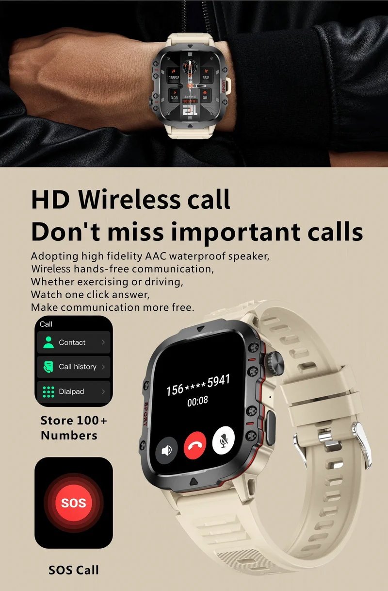 LIGE Outdoor Smart Watch Men 2.01" Screen 3AT Waterproof Watches Bluetooth Call Ai Voice Sport Smartwatch For Android Xiaomi IOS