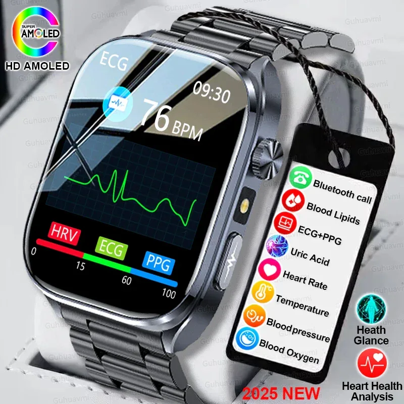 2025 New Accurate ECG Smart Watch Heart Health Analysis Blood analysis Blood Lipid Blood Pressure BT call Smart Watches For Men