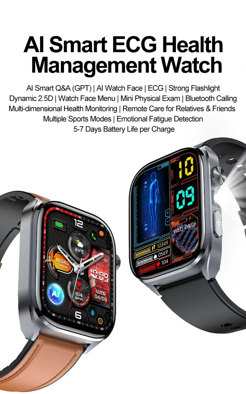 2025 New Accurate ECG Smart Watch Heart Health Analysis Blood analysis Blood Lipid Blood Pressure BT call Smart Watches For Men