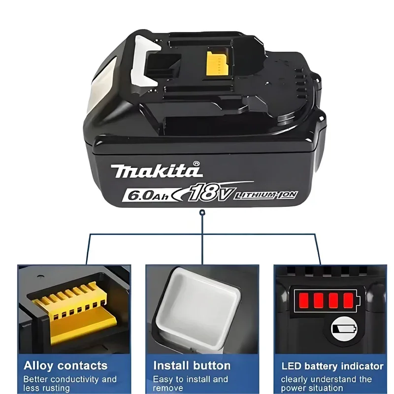 Original Makita 6Ah for Makita 18V Battery BL1830B BL1850B BL1850 BL1840 BL1860 BL1815 Replacement Lithium Battery