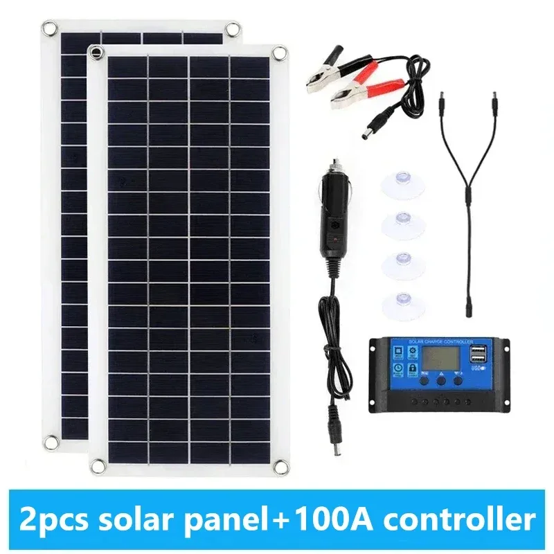 1000W Solar Panel 12V Solar Cell 10A-100A Controller Solar Panel for Phone RV Car MP3 PAD Charger Outdoor Battery Supply
