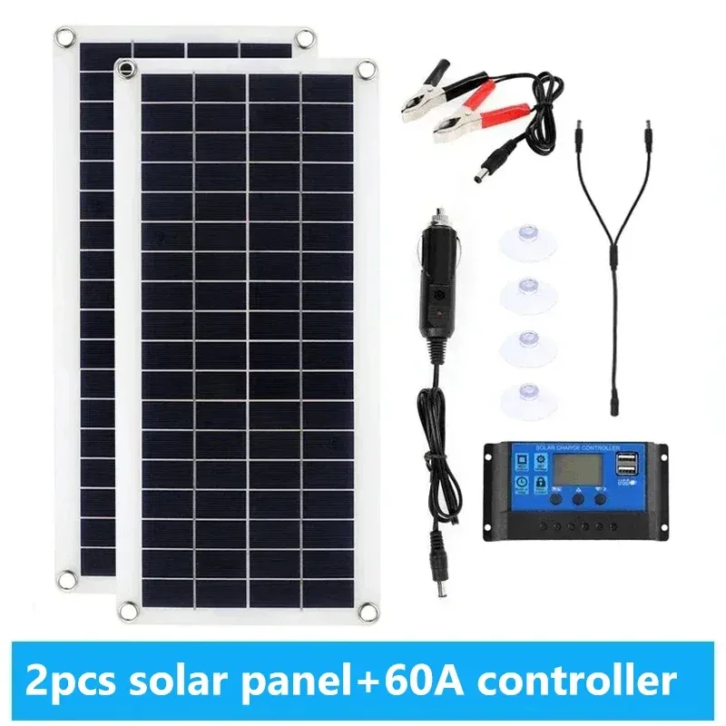 1000W Solar Panel 12V Solar Cell 10A-100A Controller Solar Panel for Phone RV Car MP3 PAD Charger Outdoor Battery Supply