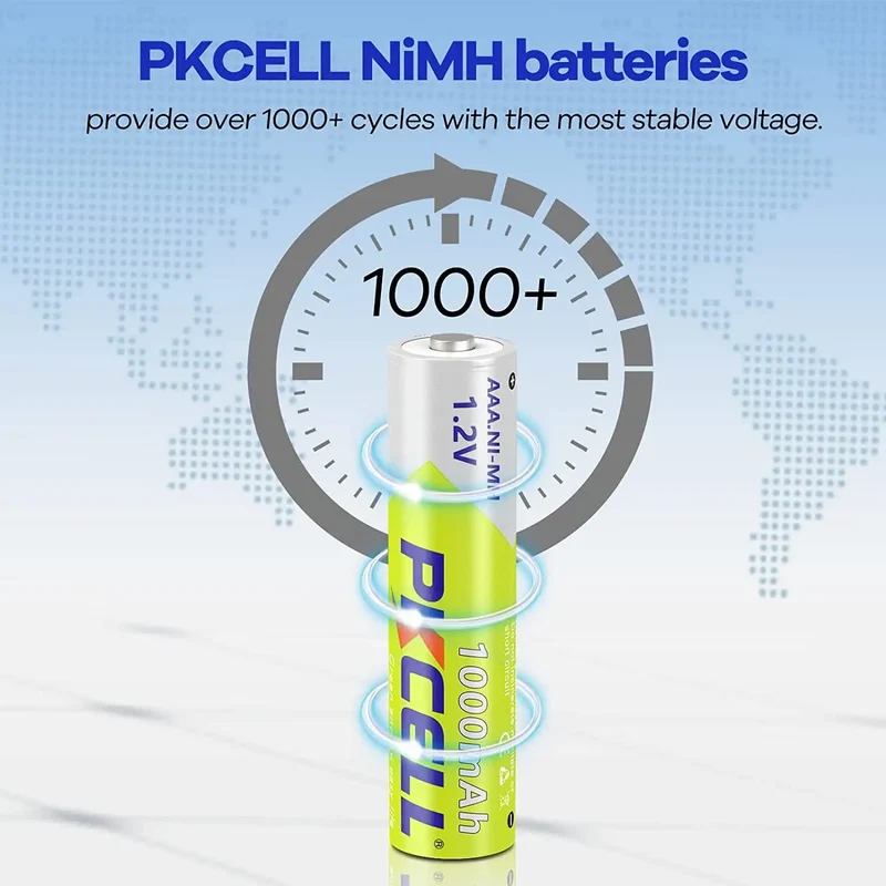8PC PKcell Rechargeable AAA 1000mAh 1.2V Lithium Batteries 3A NI-MH Rechargeable Battery Suitable For Toys TV remotes Flashlight