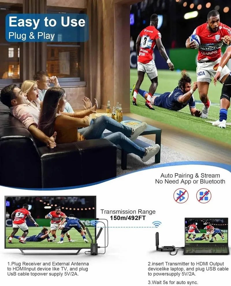 HDMI Wireless Extender 4K/1080P Small Screen (Tablet Laptop Camera) Content To HD Devices Supported with NP-F Series Batteries