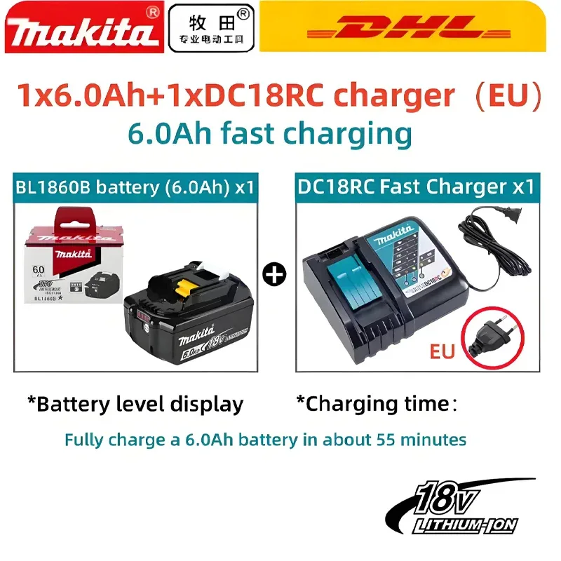 Makita 18V battery for Makita 18V power tools The 18V Makita BL1860B rechargeable battery can replace BL1850B LXT400
