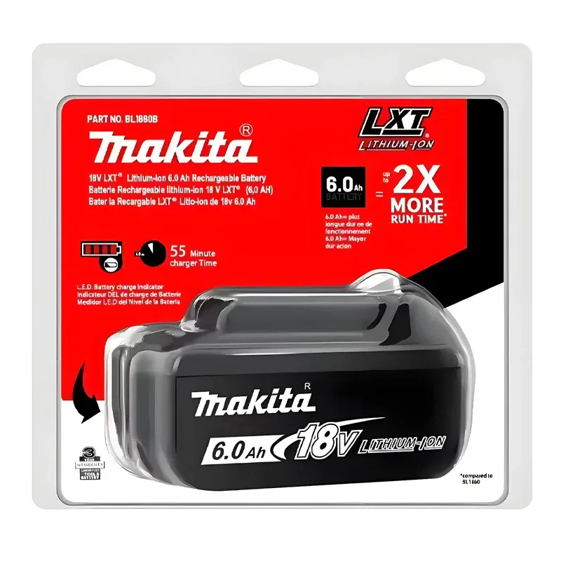 Makita 18V battery for Makita 18V power tools The 18V Makita BL1860B rechargeable battery can replace BL1850B LXT400