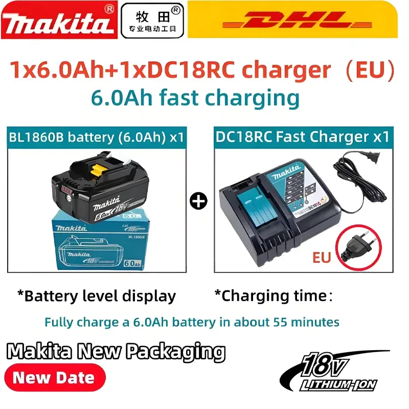 Makita 18V battery for Makita 18V power tools The 18V Makita BL1860B rechargeable battery can replace BL1850B LXT400