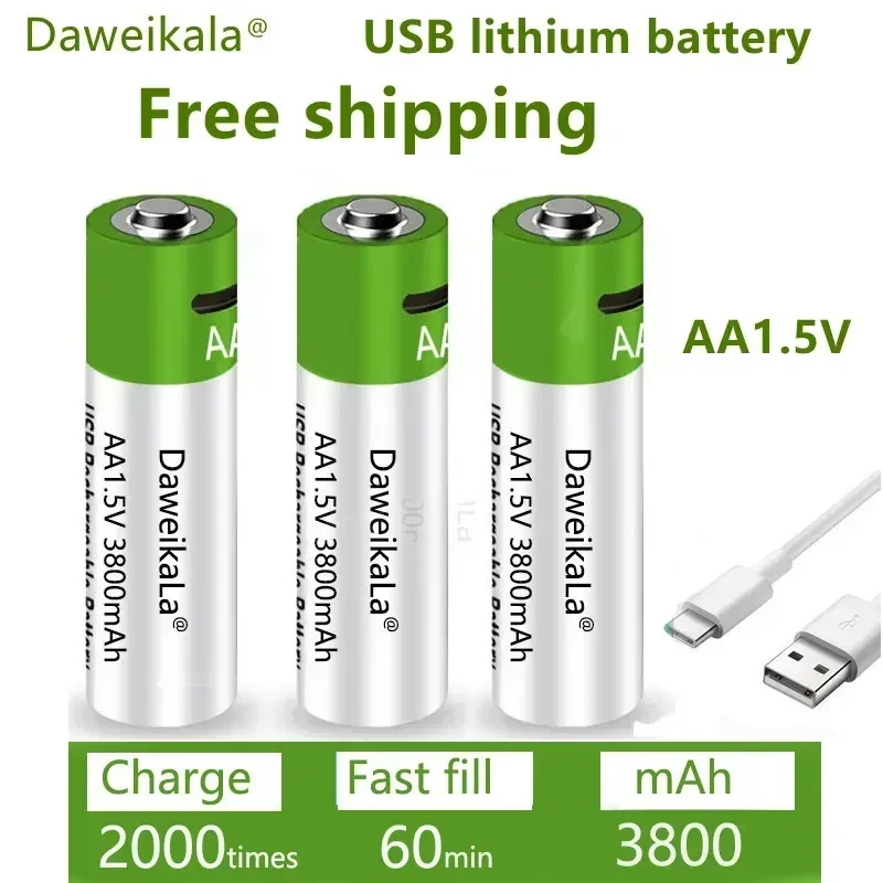 New 1.5V AAA grade lithium-ion battery with 3000mAh capacit USB rechargeable battery suitable forRomote Control LED toy keyboard
