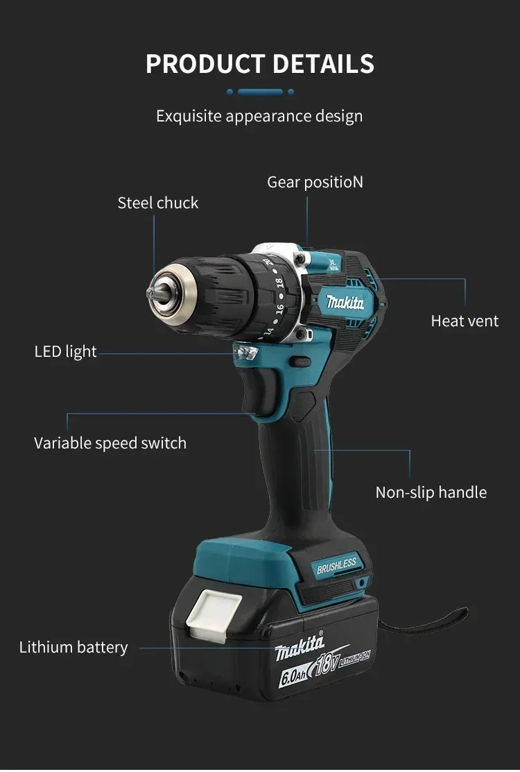 Makita DDF487 18V 10mm Brushless Cordless Drill Driver, Original 2-in-1 Drill & Screwdriver Tool (Batteries Not Included)