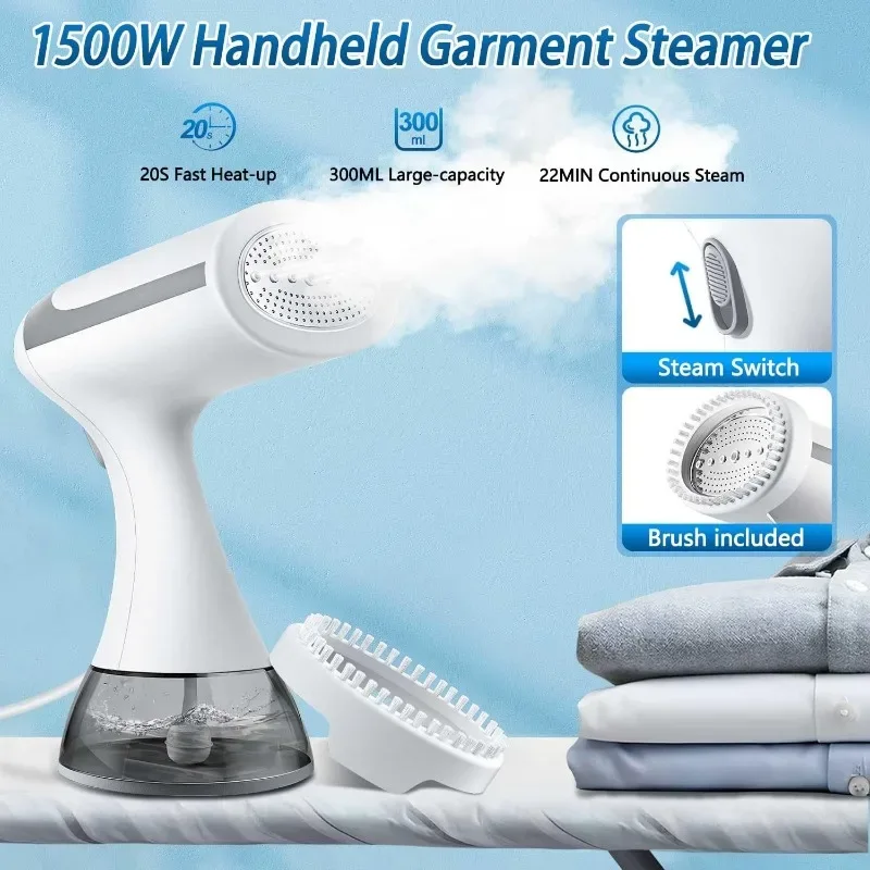 1500W Handheld Steam Iron Fast-Heat Garment Steamer Foldable Ironing Machine Household Electric Fabric Steamer for Home Travel