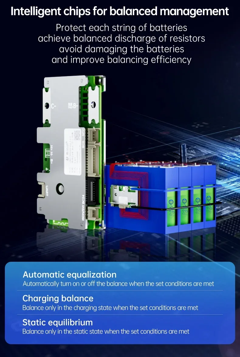 Build-in BT JBD Smart BMS Automatic Identify 7S-24S 8S 9S 10S 11S 12S 13S 14S 16S 20S 21S 22S 40A 50A 60A 80A LFP NMC Battery
