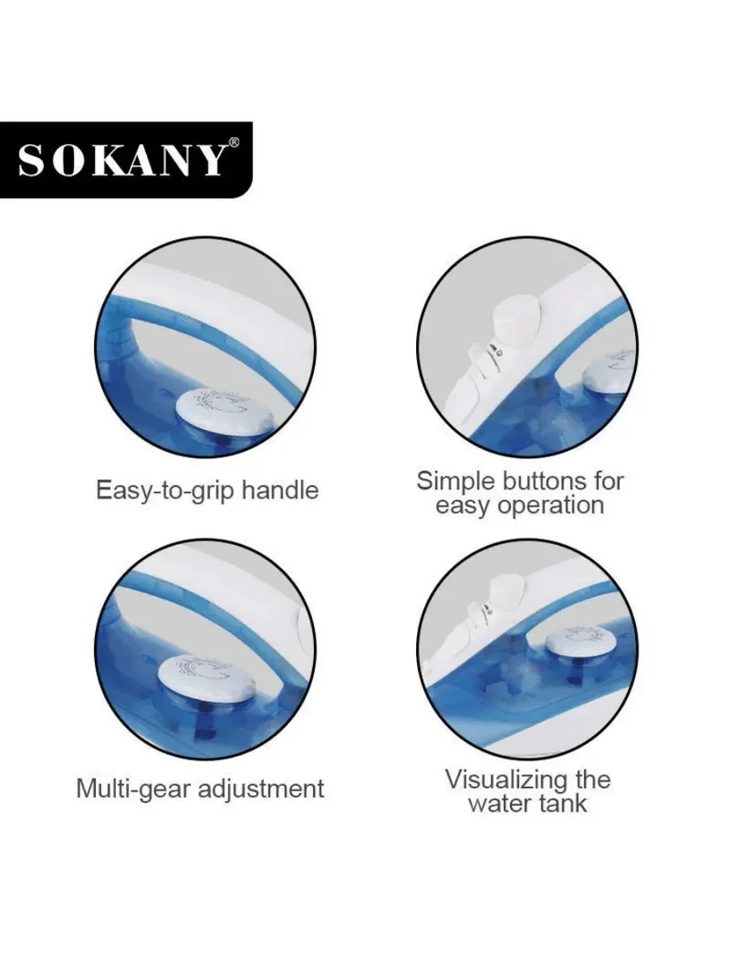 SOKANY-138A Home Electric Handheld Steam Iron - Travel Version with Ceramic Soleplate Design, Suitable for All Types of Clothing