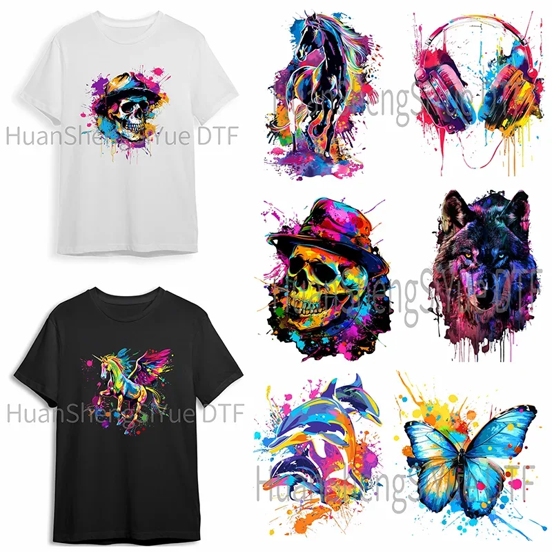 Color Fluid Painting Ironing Sticker Clothes DTF Fashion T-shirt Hoodie DIY Jacket Patch Hot Paste Paper Waterproof