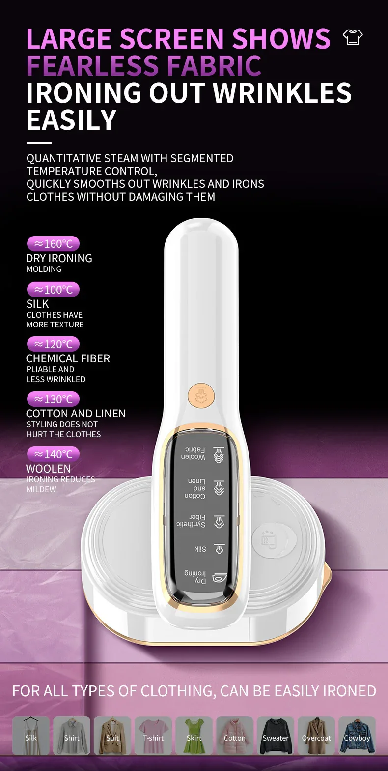 New LED Digital Display Smart Steam Iron Portable Folding Handheld Hanging Ironing Machine 1000W Home Ironing Machine