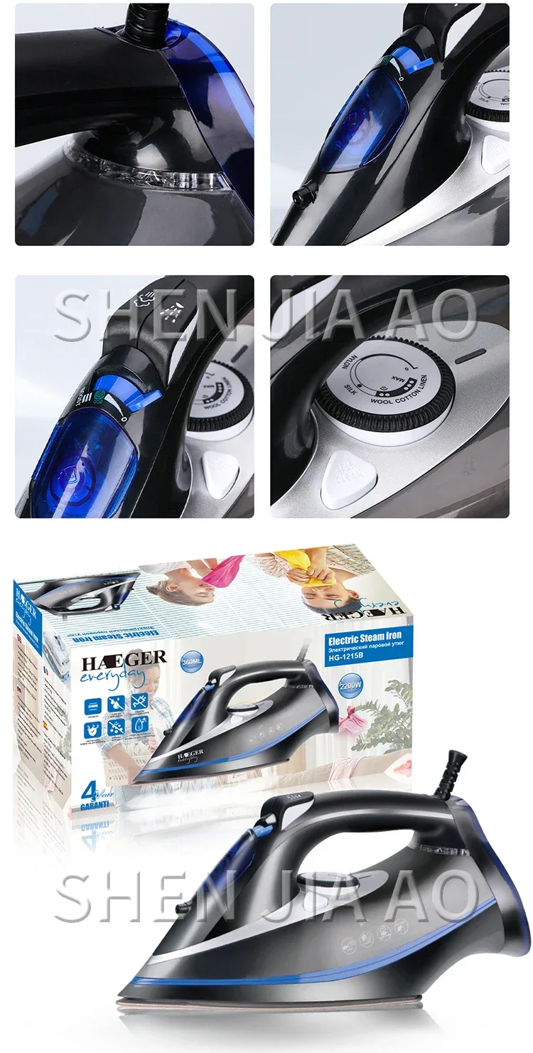 Electric Steam Iron Home Appliance Handheld Cloth Iron for Clothes Ceramic Plate Large Steam 2200W for household
