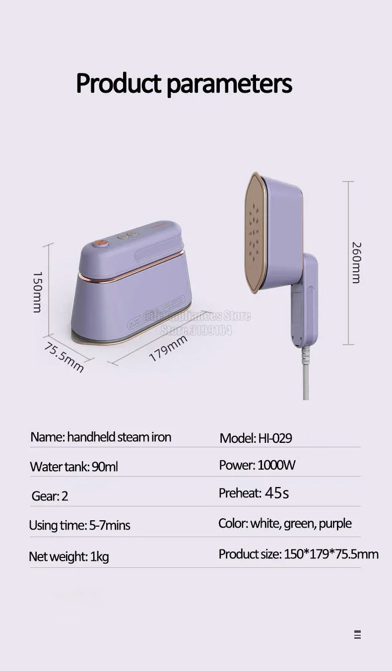DAEWOO Portable Steam Iron Mini Electric Garment Steamer Clothes Hanging Machine For Travel Business Trip HI-029