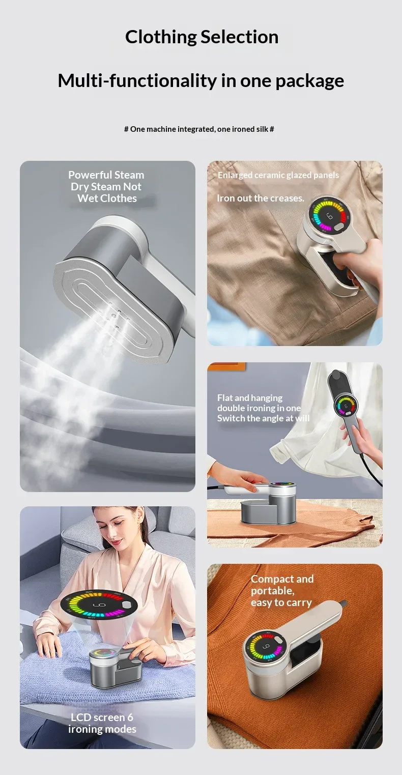Intelligent Steam Ironing Machine Portable Travel Steamers for Clothes LCD Diplay Screenc Mini Handheld Garment Iron Steamer