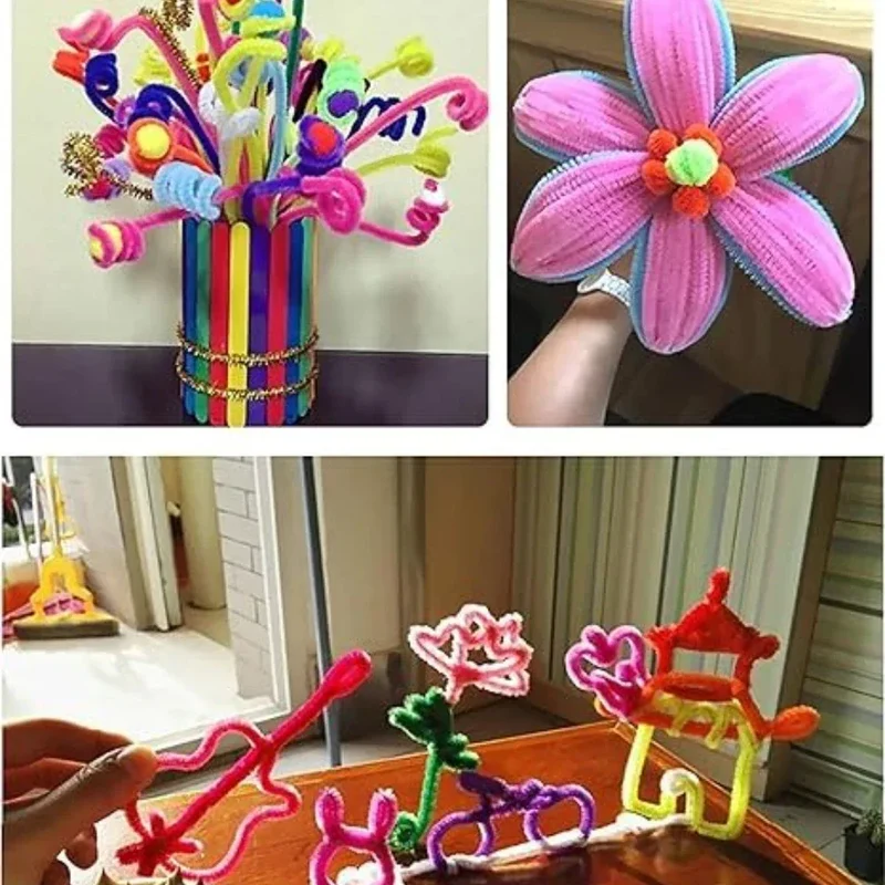 100-1500Pcs Colorful Chenille Stem Pipe Cleaners Plush Twisted Stem Wired Sticks Twist Stick DIY Handcraft Twisting Decorations
