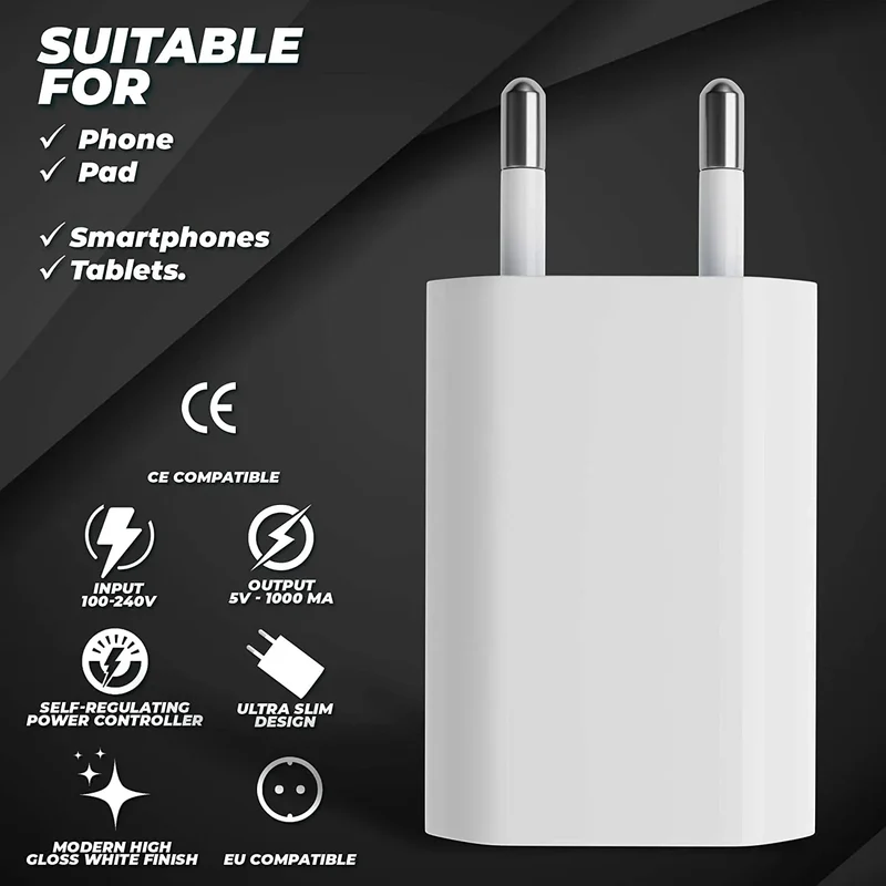 5V/1A Mini EU Plug Charger USB Mobile Phones Charger USB-C Quick Charger Wall Power Adapter Chargers For iPhone Samsung Xiaomi
