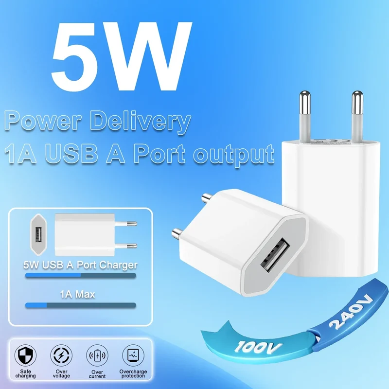 5V/1A Mini EU Plug Charger USB Mobile Phones Charger USB-C Quick Charger Wall Power Adapter Chargers For iPhone Samsung Xiaomi