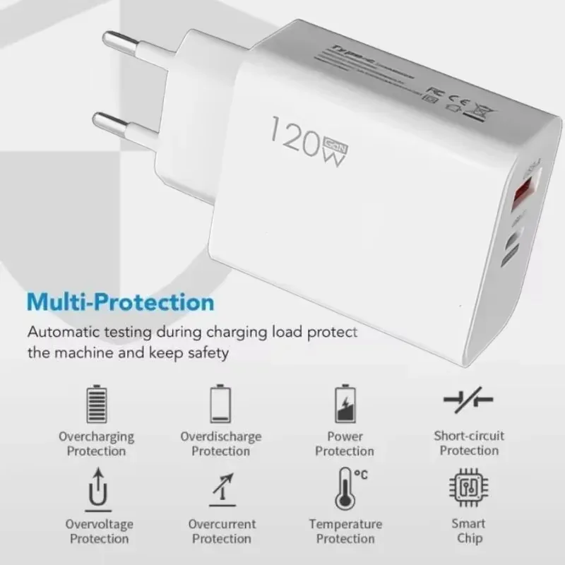 120W Fast Charger USB Type C PD Cable Fast Charging Quick Charge Adapter For iPhone 17 16 15 Pro Xiaomi Samsung Oneplus Huawei