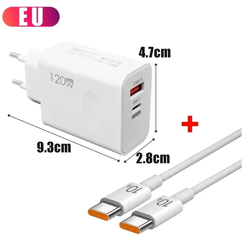 120W Fast Charger USB Type C PD Cable Fast Charging Quick Charge Adapter For iPhone 17 16 15 Pro Xiaomi Samsung Oneplus Huawei