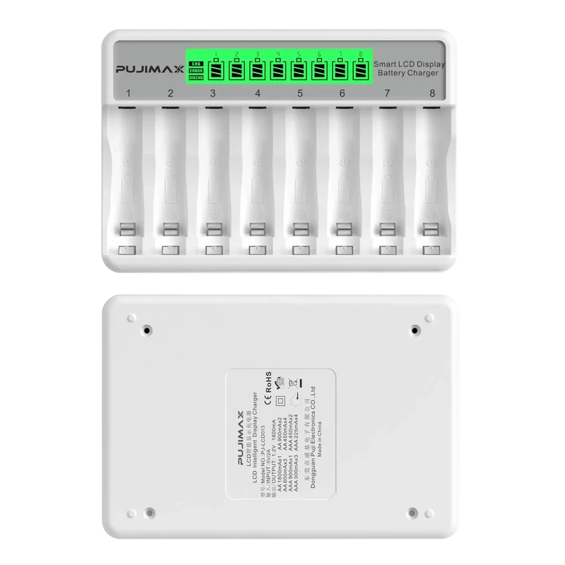 PUJIMAX 8-Slots LCD Display Fast Smart Battery Charger Type-C Charging For 1.2V Ni-MH Ni-CD AA AAA Rechargeable Battery Charger