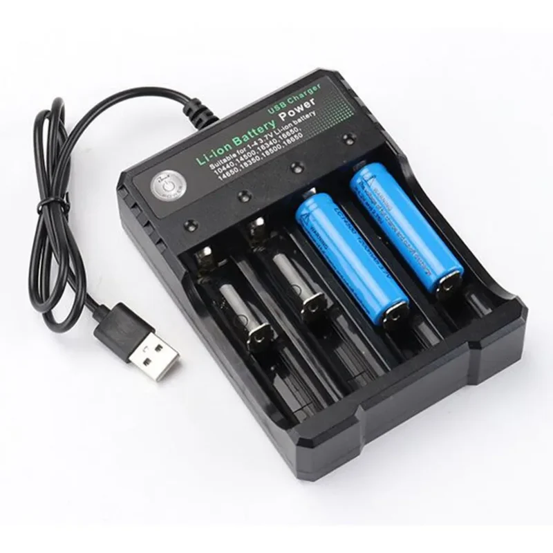 18650 Li-ion Battery Charger 2 3 4 Slots 110V 220V USB A Port For 18650 18700 Charging 3.7V Rechargeable Lithium Battery Charger