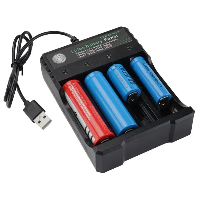 18650 Li-ion Battery Charger 2 3 4 Slots 110V 220V USB A Port For 18650 18700 Charging 3.7V Rechargeable Lithium Battery Charger