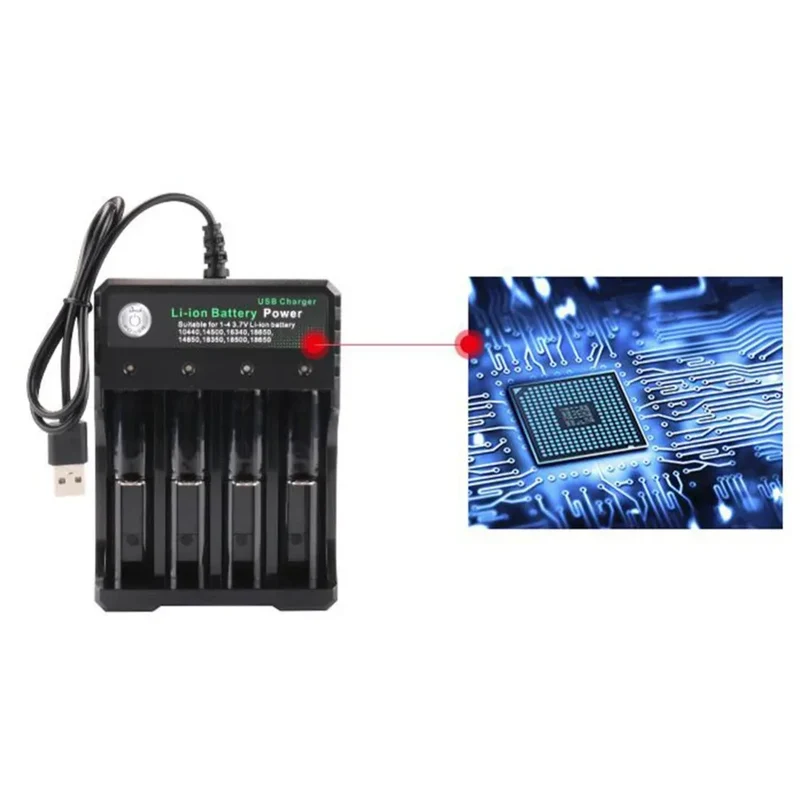 18650 Li-ion Battery Charger 2 3 4 Slots 110V 220V USB A Port For 18650 18700 Charging 3.7V Rechargeable Lithium Battery Charger