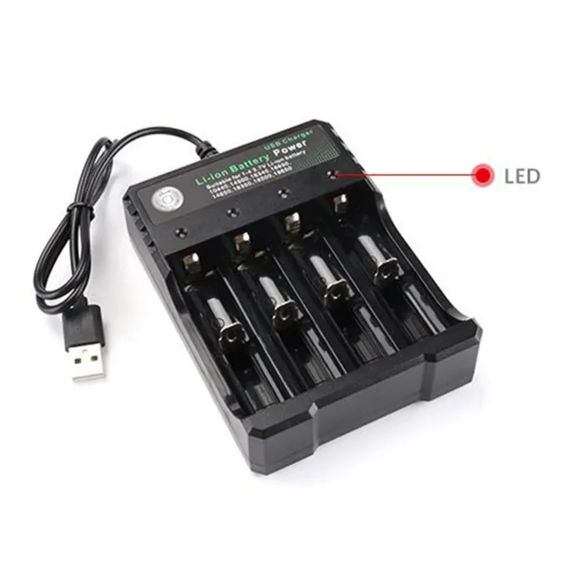 18650 Li-ion Battery Charger 2 3 4 Slots 110V 220V USB A Port For 18650 18700 Charging 3.7V Rechargeable Lithium Battery Charger
