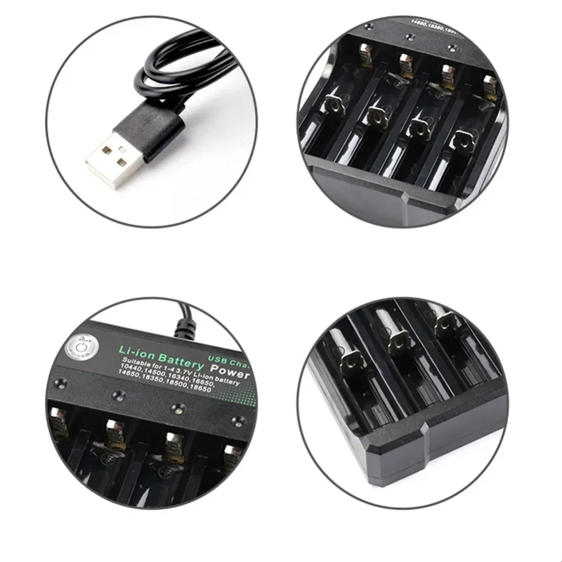 18650 Li-ion Battery Charger 2 3 4 Slots 110V 220V USB A Port For 18650 18700 Charging 3.7V Rechargeable Lithium Battery Charger