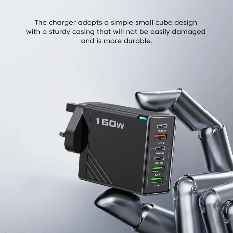 160W Fast Charge Phone Charger Adapter Multi Port USB Type C Charger For iPhone Samsung Xiaomi Huawei EU/US/UK Plug Wall Charger