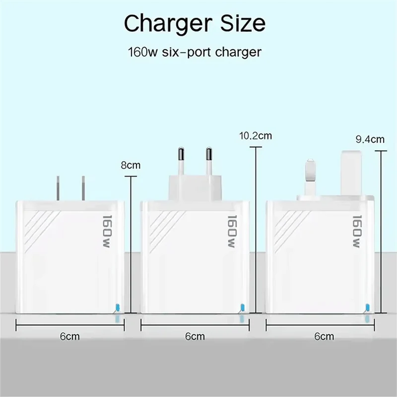 160W Fast Charge Phone Charger Adapter Multi Port USB Type C Charger For iPhone Samsung Xiaomi Huawei EU/US/UK Plug Wall Charger