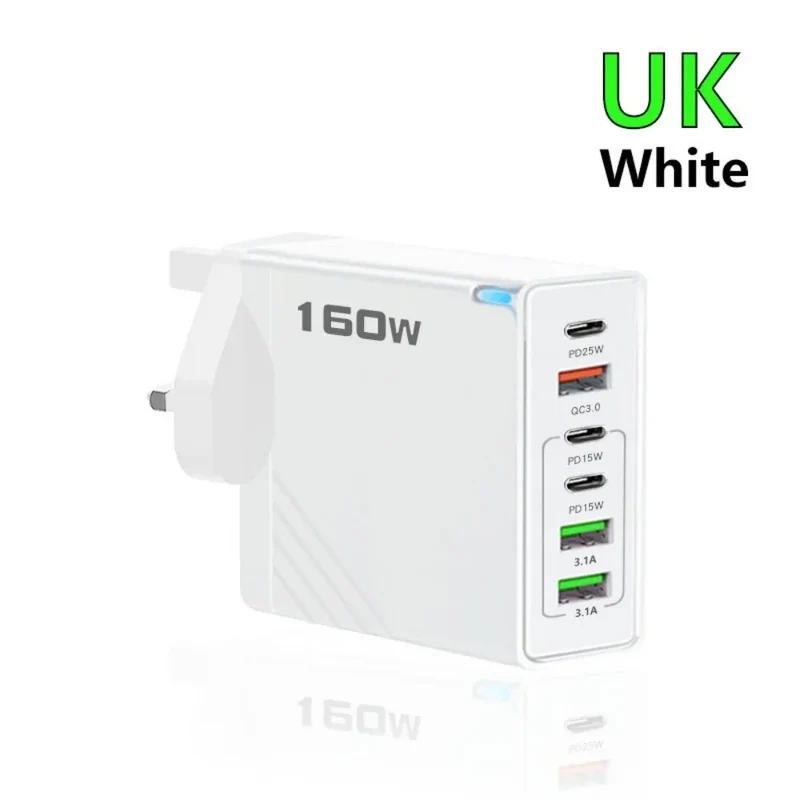 160W Fast Charge Phone Charger Adapter Multi Port USB Type C Charger For iPhone Samsung Xiaomi Huawei EU/US/UK Plug Wall Charger