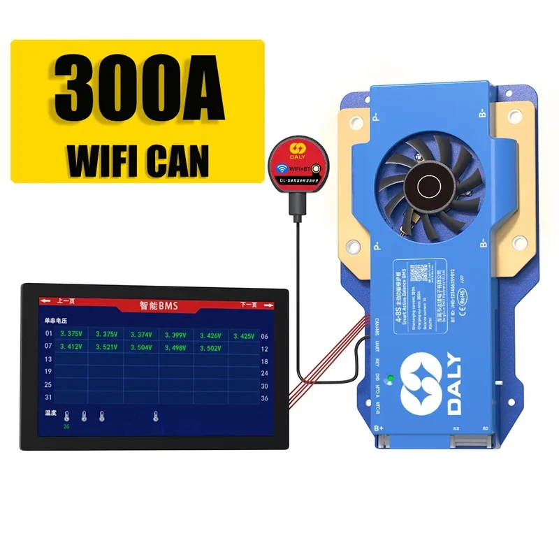 Daly BMS WiFi Active BMS 250 amperios for Lifepo4 4S 8S 24S 100A 150A 200A 500A Active Balance 1A Built-in BT 7S 24V 12V 48V