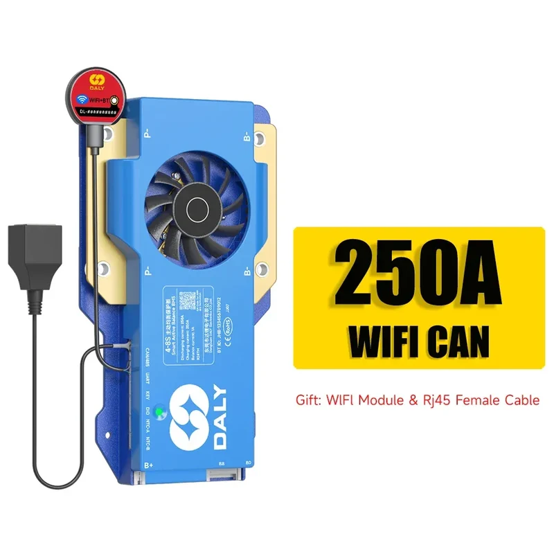 Daly BMS WiFi Active BMS 250 amperios for Lifepo4 4S 8S 24S 100A 150A 200A 500A Active Balance 1A Built-in BT 7S 24V 12V 48V