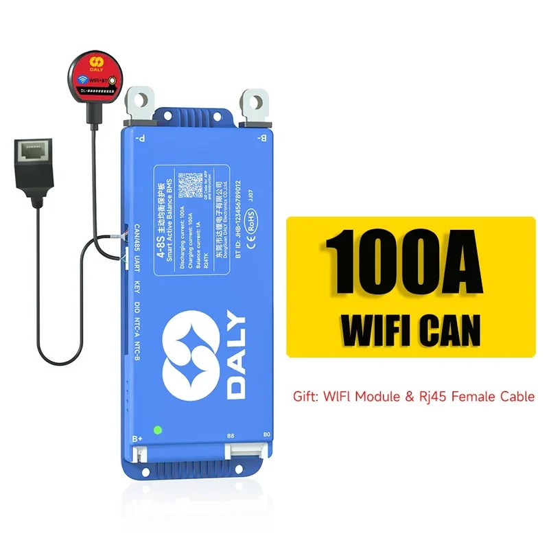 Daly BMS WiFi Active BMS 250 amperios for Lifepo4 4S 8S 24S 100A 150A 200A 500A Active Balance 1A Built-in BT 7S 24V 12V 48V