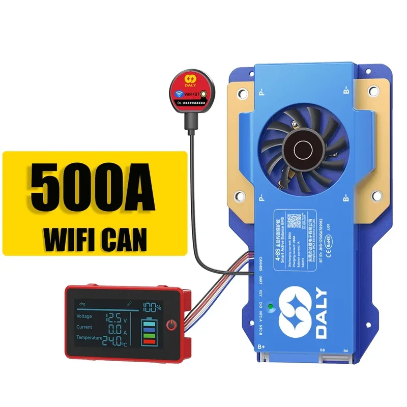 Daly BMS WiFi Active BMS 250 amperios for Lifepo4 4S 8S 24S 100A 150A 200A 500A Active Balance 1A Built-in BT 7S 24V 12V 48V