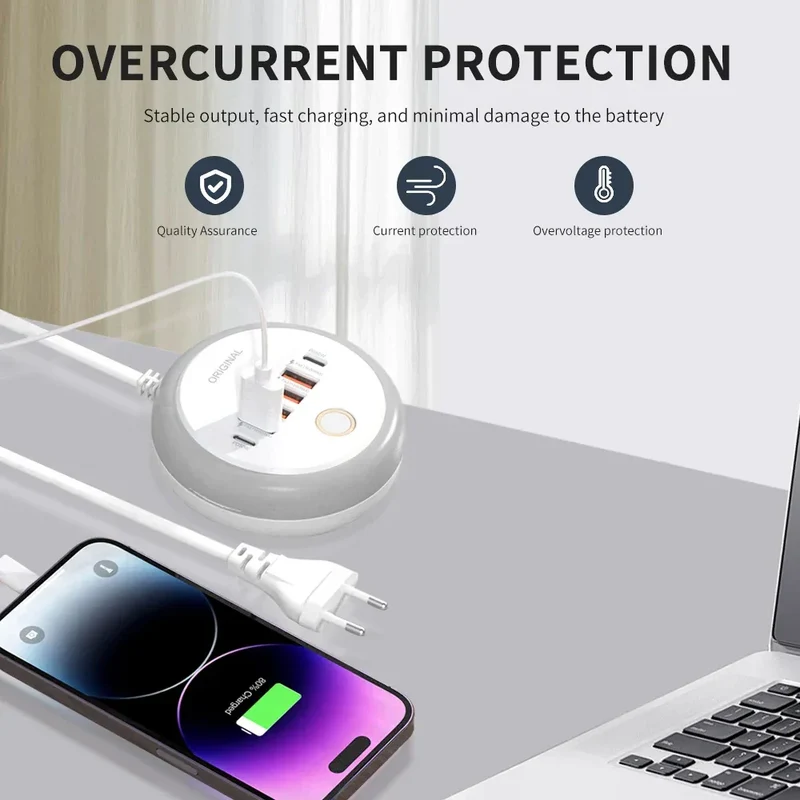 Multi Ports Charger PD 50W USB Type C Mobile Phone Power Adapter For iPhone Xiaomi Huawei Samsung USB Quick Charging Power Strip