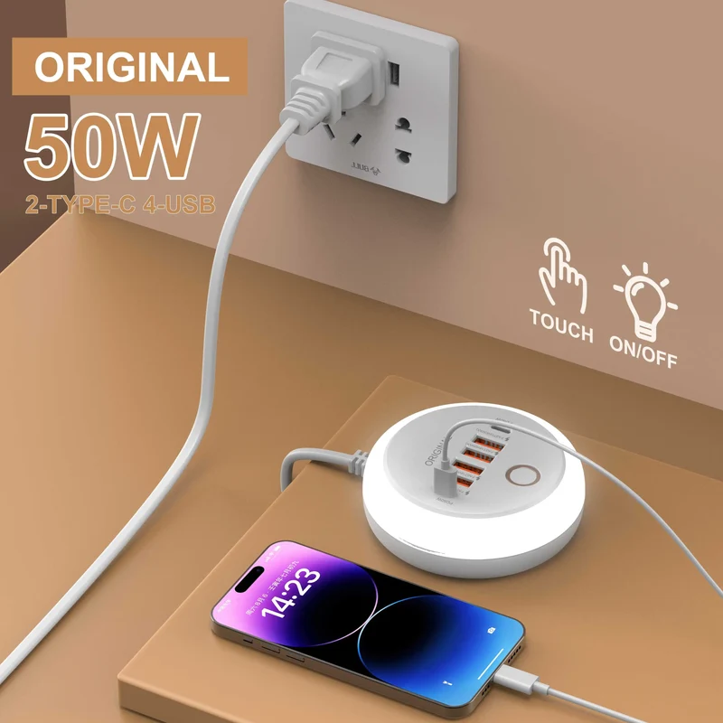 Multi Ports Charger PD 50W USB Type C Mobile Phone Power Adapter For iPhone Xiaomi Huawei Samsung USB Quick Charging Power Strip