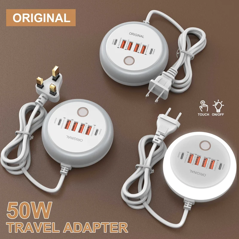 Multi Ports Charger PD 50W USB Type C Mobile Phone Power Adapter For iPhone Xiaomi Huawei Samsung USB Quick Charging Power Strip