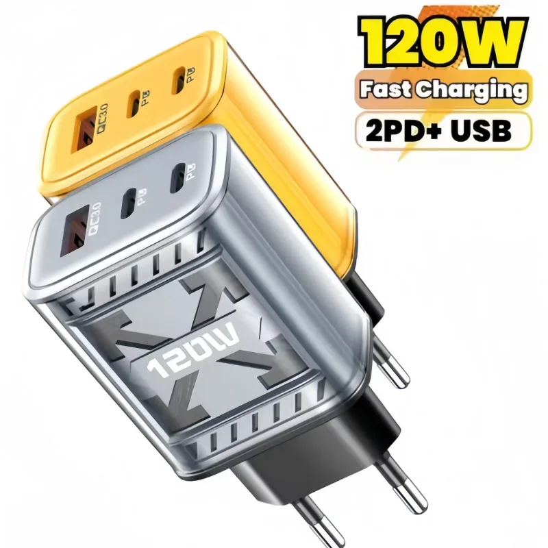 Total 120W USB C PD Charger QC 3.0 Type C Fast Charging Phones Wall Adapter for iPhone 16 Samsung Xiaomi POCO 3 In 1 USB Charger